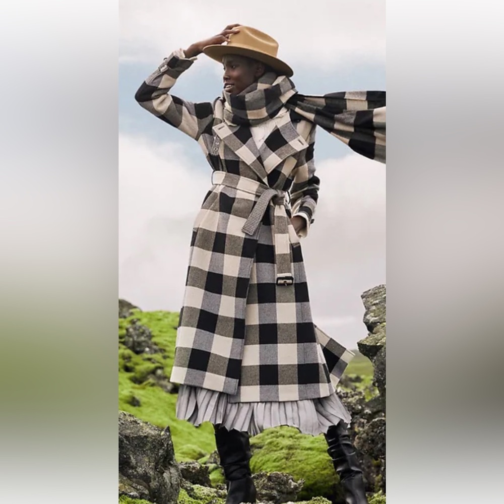 Banana Republic Italian Wool Double Faced Plaid Trench Coat xs